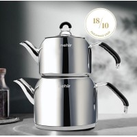 Nehir Modern Mini Küçük Boy 0.8-1.6 Lt. Paslanmaz Çelik Çaydanlık Takı
